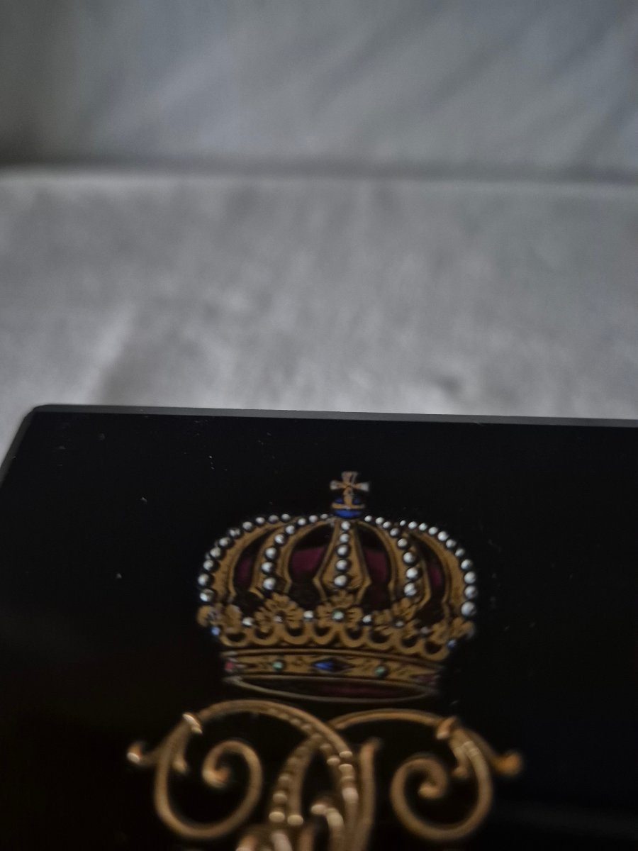 Encrier en cristal et émail à couronne de cour royal de Suède et chiffré d’un double "G"-photo-3