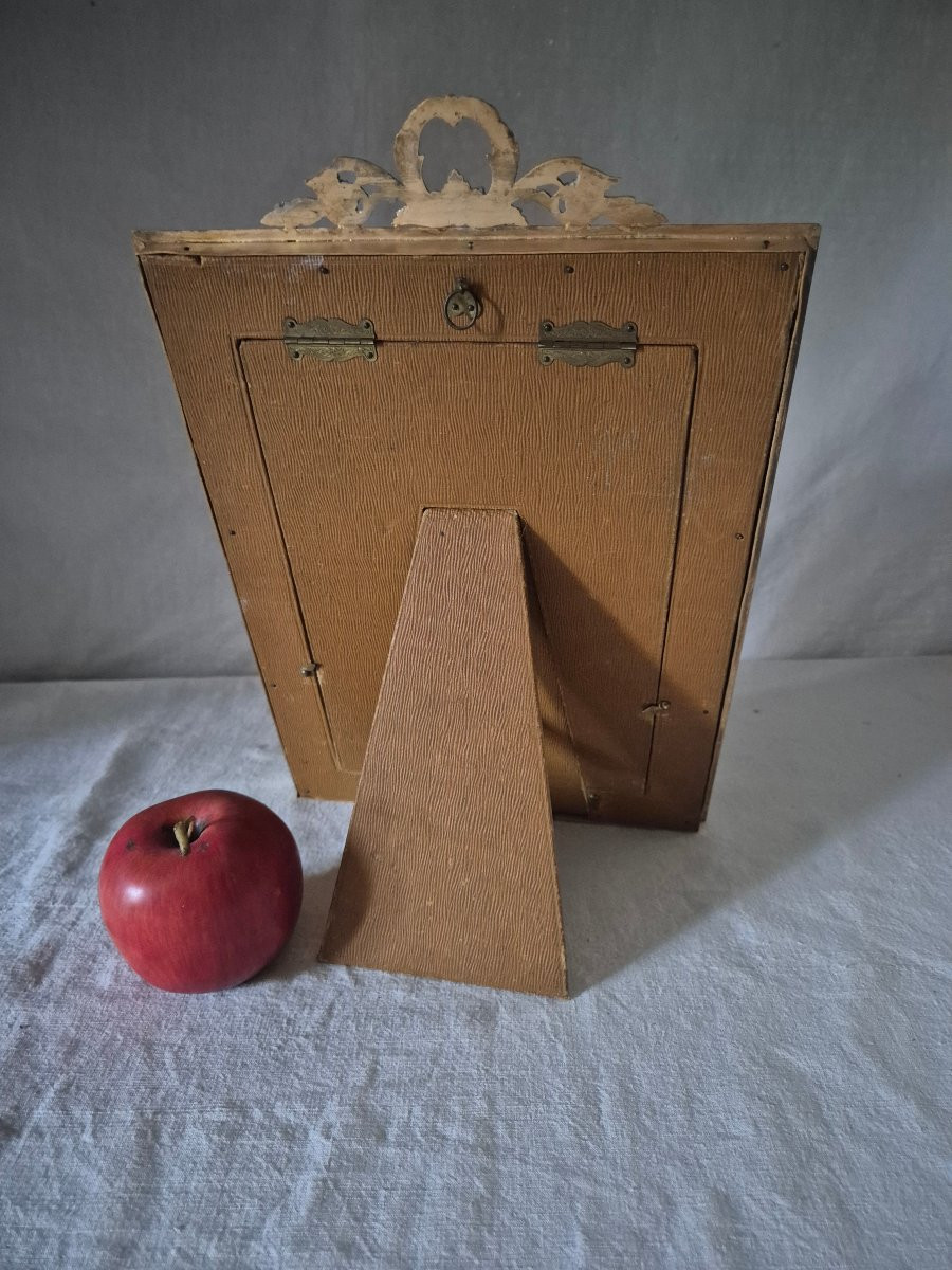 Grand cadre photo Napoléon III en bronze doré à passe partout en moire rose -photo-2