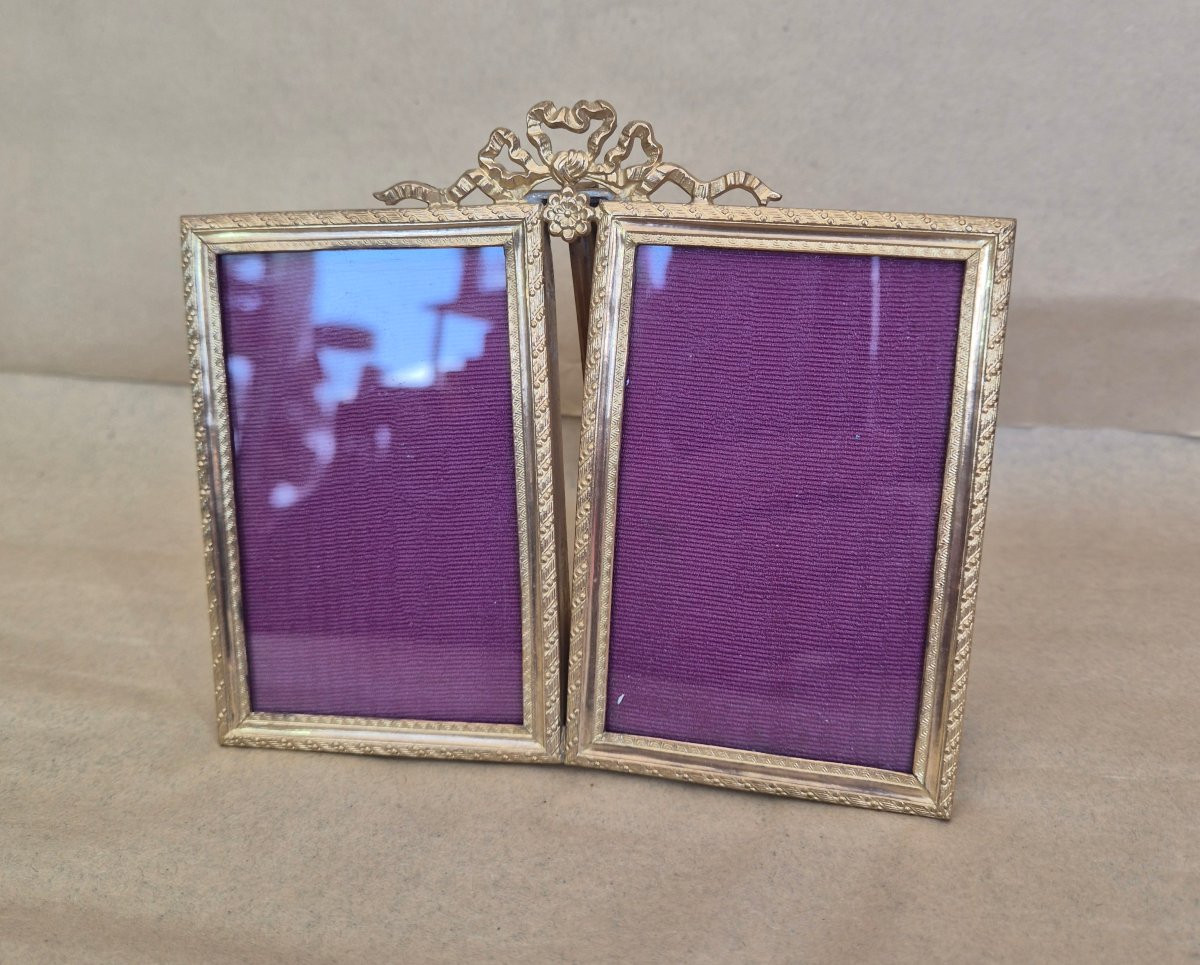 Gilt Bronze Diptych Photo Frame, Business Card Format, 19th Century -photo-1