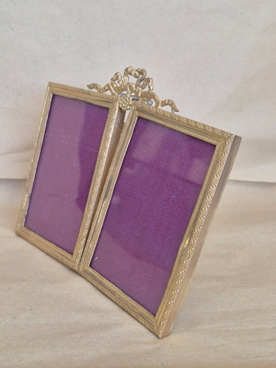Gilt Bronze Diptych Photo Frame, Business Card Format, 19th Century -photo-2