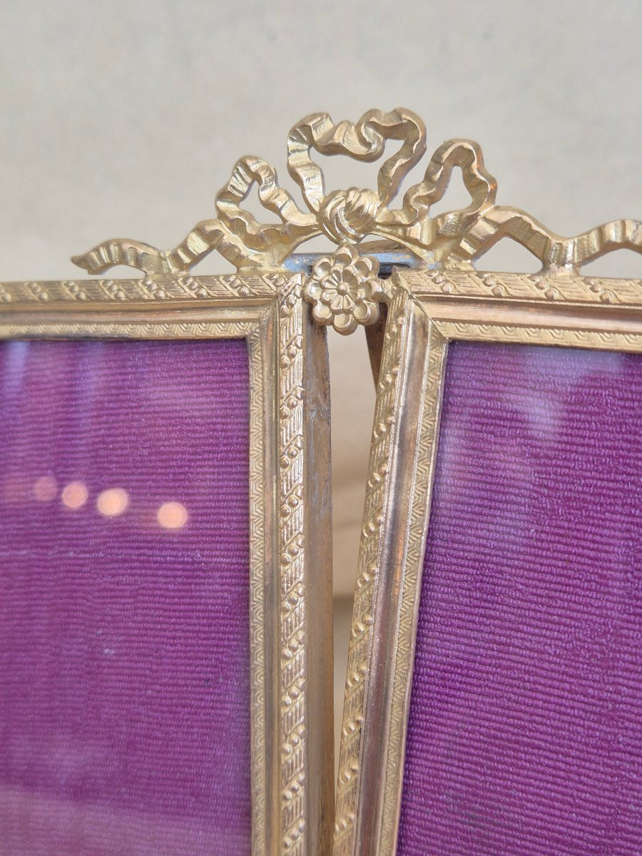 Gilt Bronze Diptych Photo Frame, Business Card Format, 19th Century -photo-3