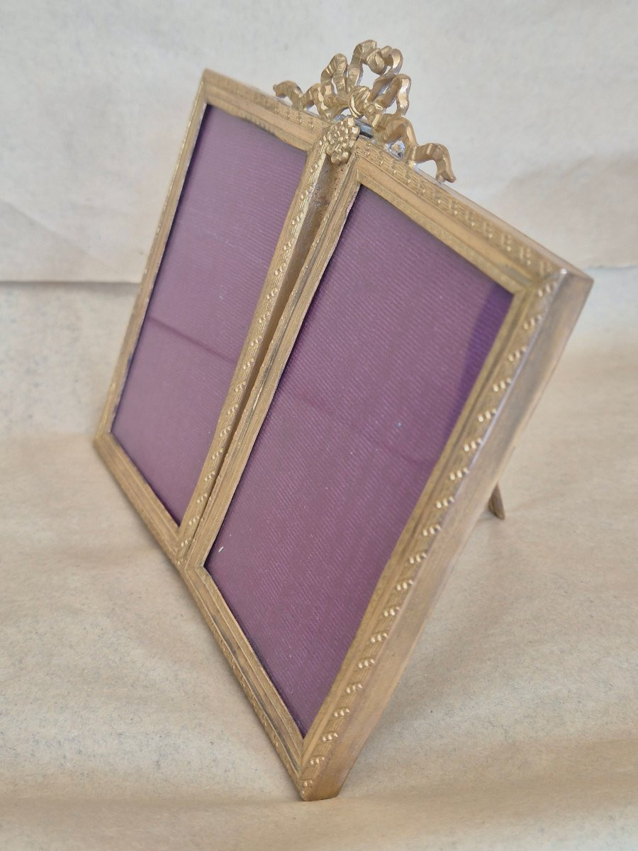 Gilt Bronze Diptych Photo Frame, Business Card Format, 19th Century -photo-5