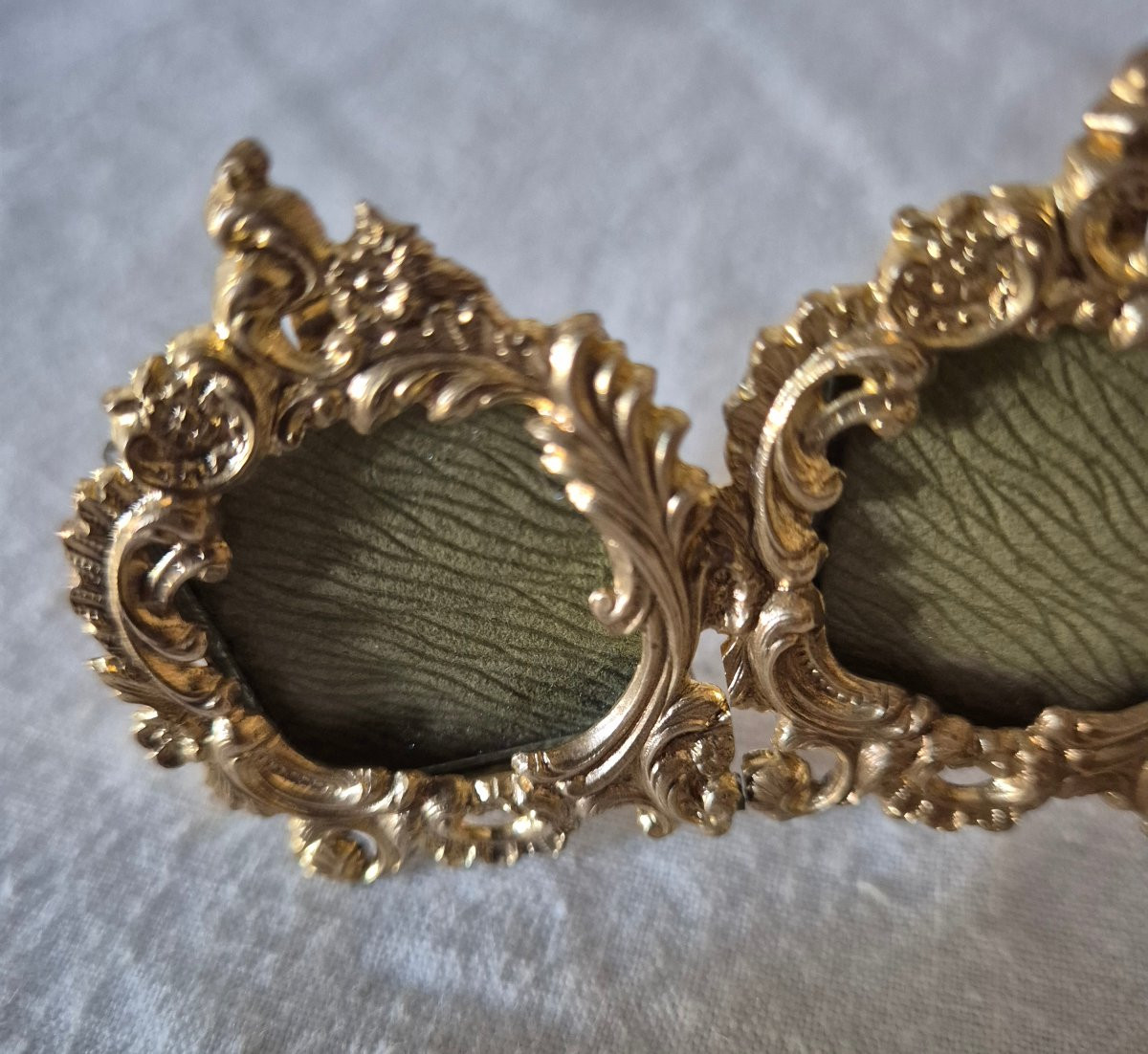 Triptych Miniature Frame In Gilt Bronze, Late 19th Century-photo-5