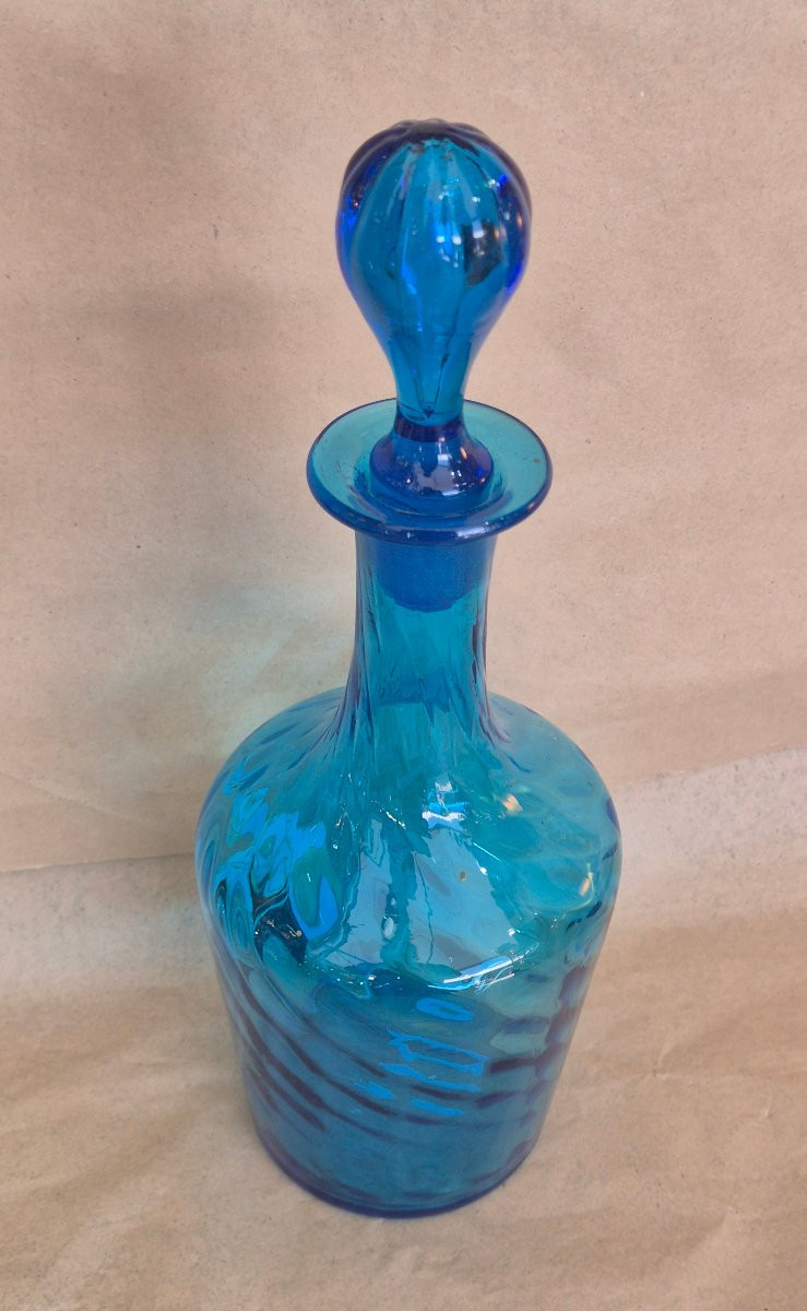 Carafe Tsar Nicolas II en émail polychrome en verre bleu à côtes -photo-6