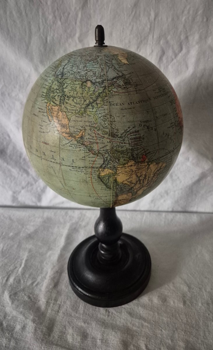 Globe terrestre sur pied bois tourné noir de G Thomas début XXème siècle -photo-5