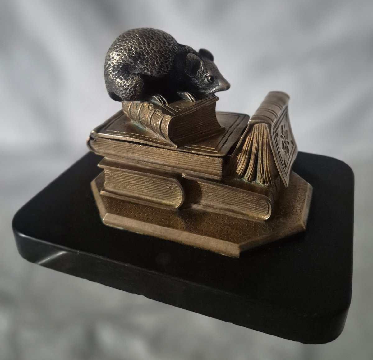 Bronze Mouse Stamp Box Signed Anquetil-photo-3