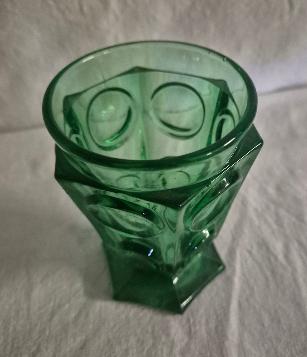 19th Century Green Glass Vase With Violets-photo-6