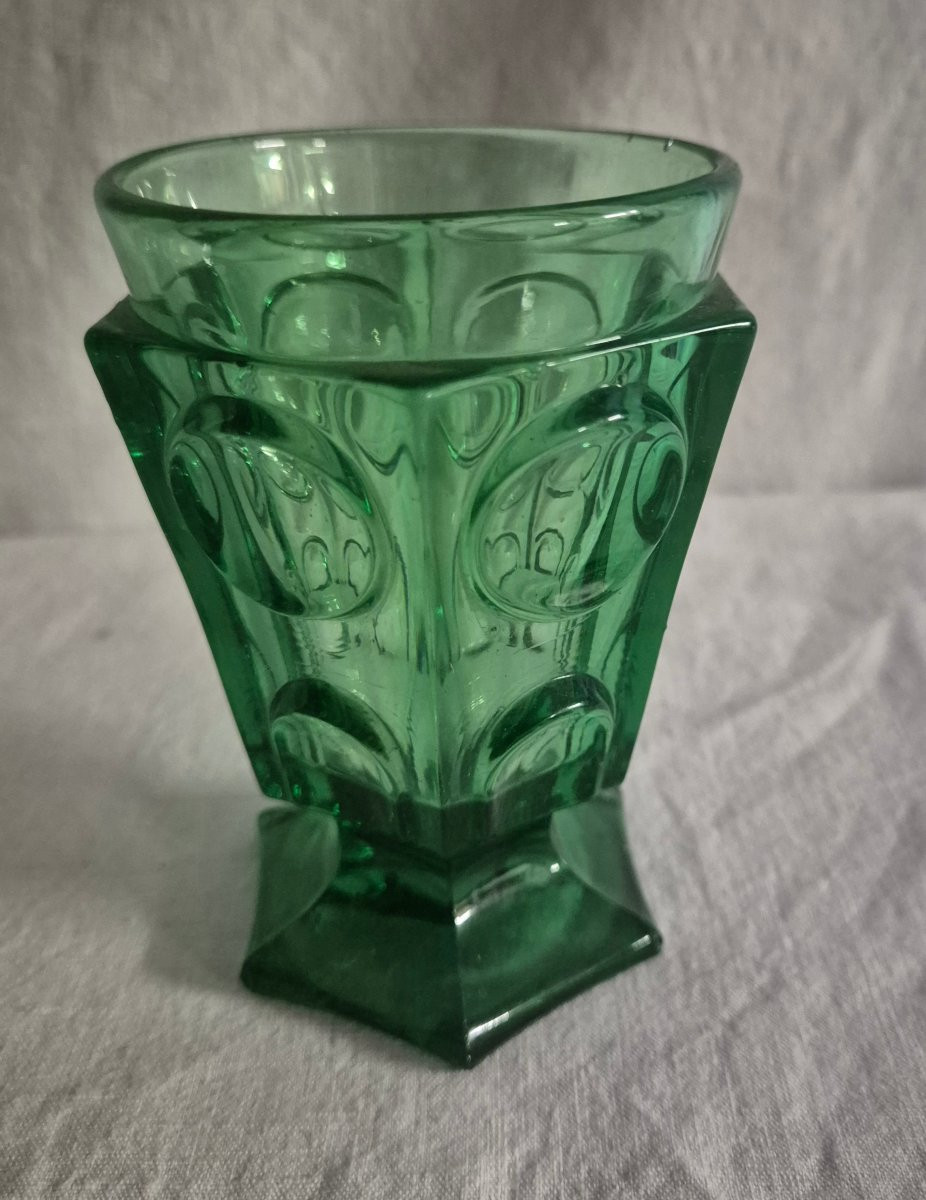 19th Century Green Glass Vase With Violets-photo-7
