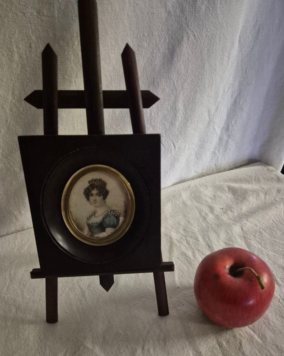Portrait miniature de femme du monde époque Empire -photo-2
