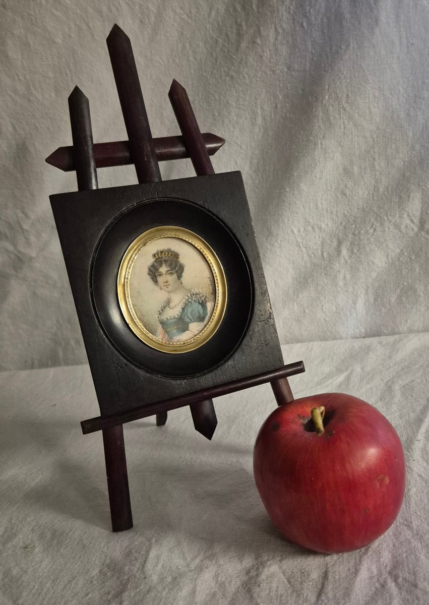 Portrait miniature de femme du monde époque Empire -photo-3