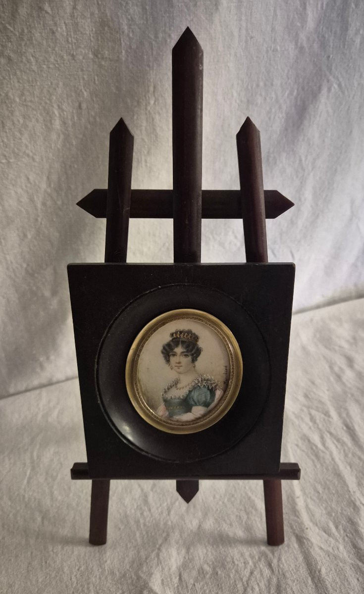 Portrait miniature de femme du monde époque Empire -photo-4