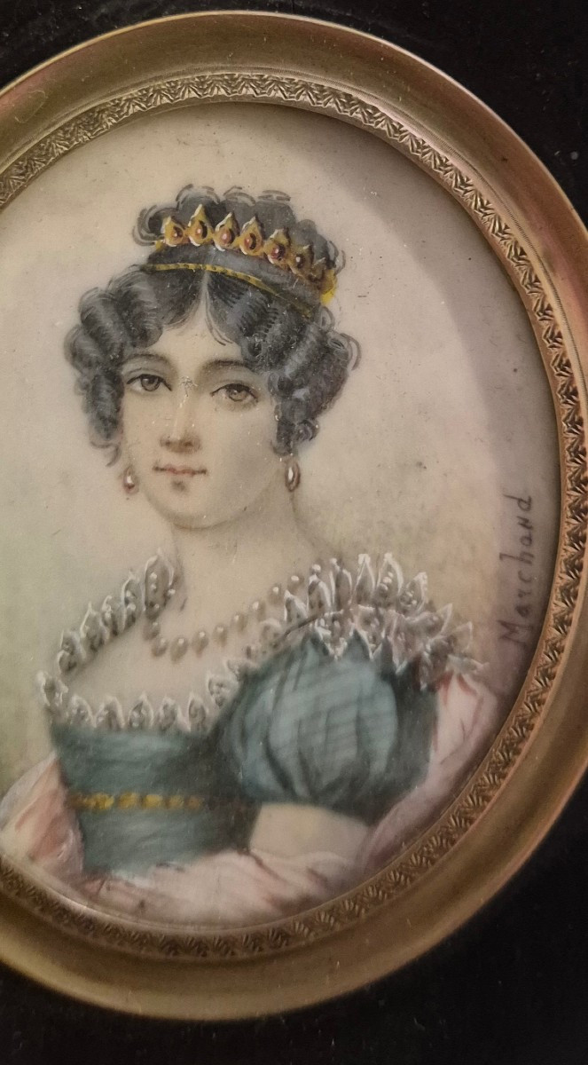 Portrait miniature de femme du monde époque Empire 
