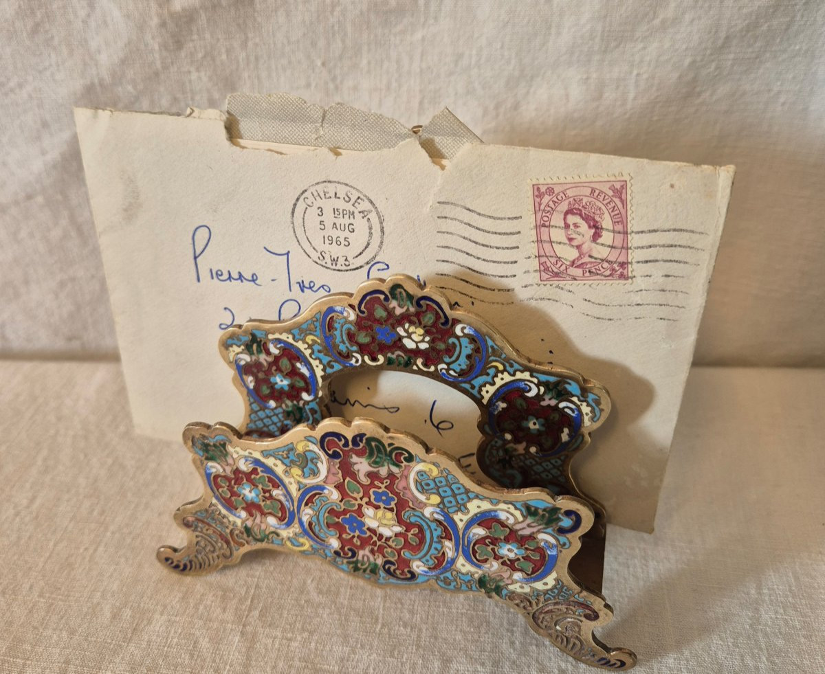 19th Century Enamelled Cloisonné Bronze Letter Carrier-photo-1
