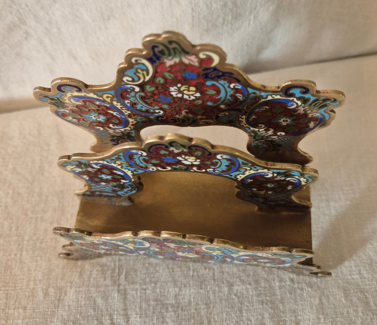 19th Century Enamelled Cloisonné Bronze Letter Carrier-photo-2