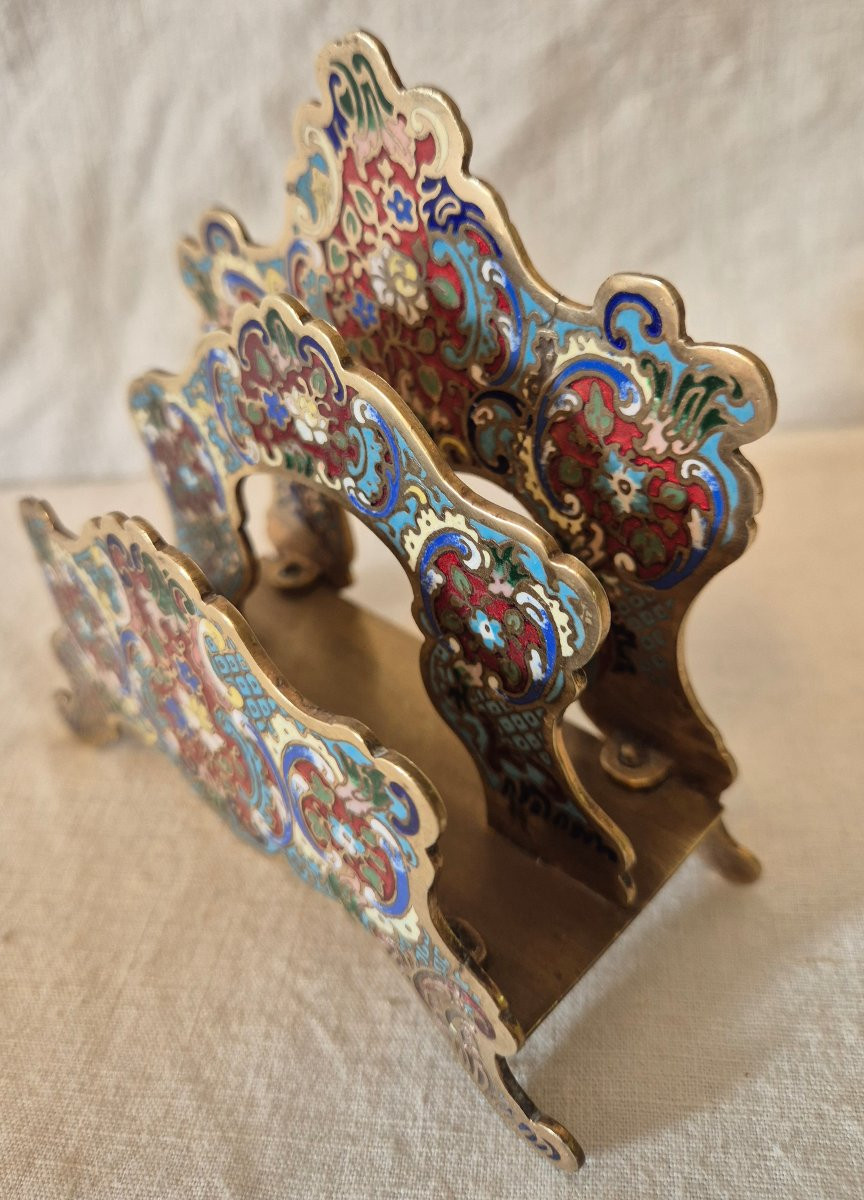 19th Century Enamelled Cloisonné Bronze Letter Carrier-photo-8