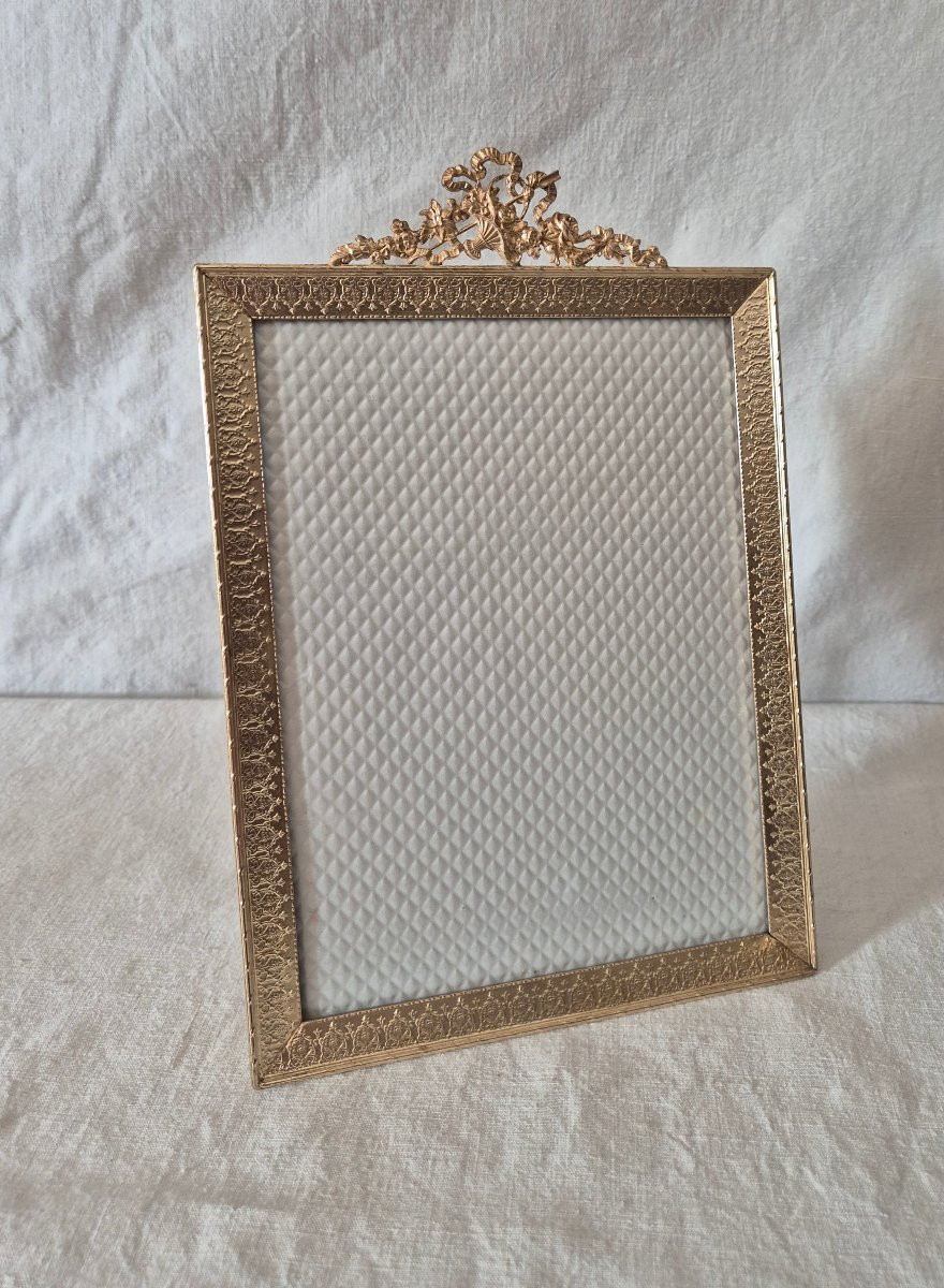 Cadre photo bronze doré Second Empire de style Directoire 26 x 17 cm-photo-2