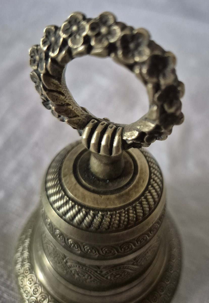 Cloche de table-comptoir en bronze gravé du XIXème siècle -photo-3