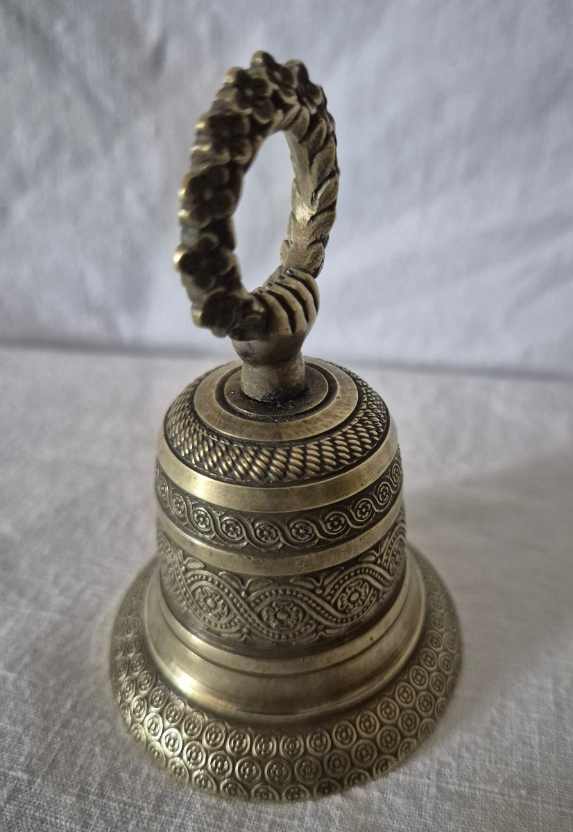 Cloche de table-comptoir en bronze gravé du XIXème siècle -photo-8