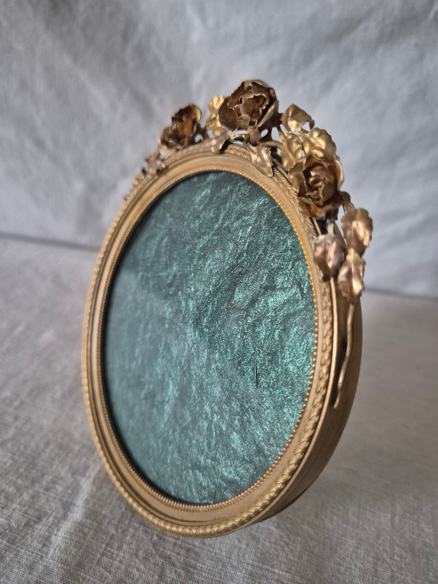 Cadre photo bronze doré rond fin XIXème siècle -photo-1