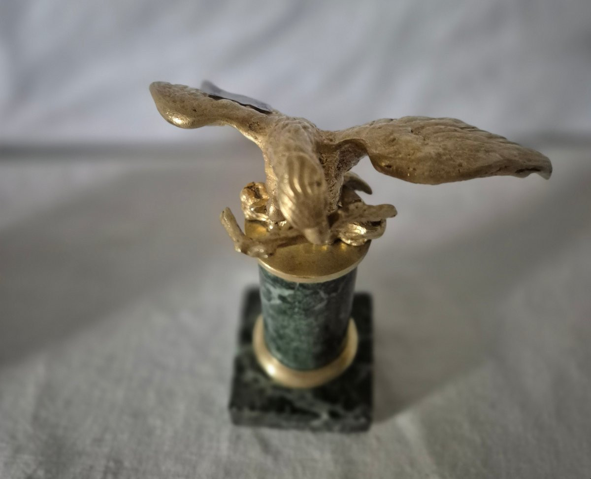 Objet décoratif aigle empire en bronze doré et marbre -photo-3