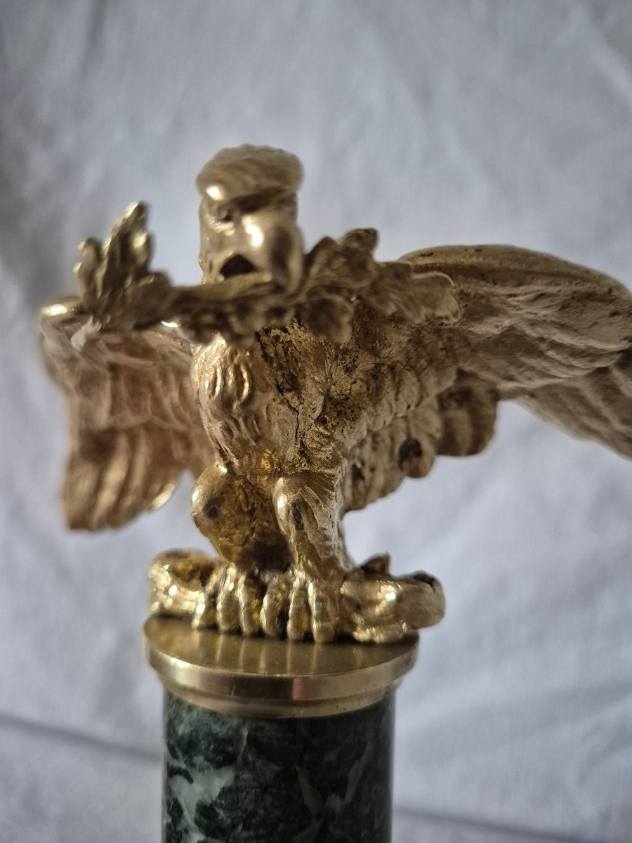 Objet décoratif aigle empire en bronze doré et marbre -photo-4
