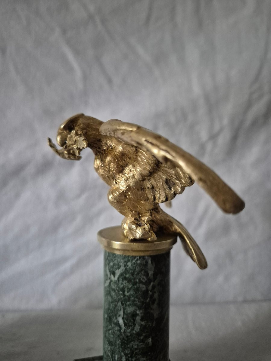 Objet décoratif aigle empire en bronze doré et marbre -photo-7