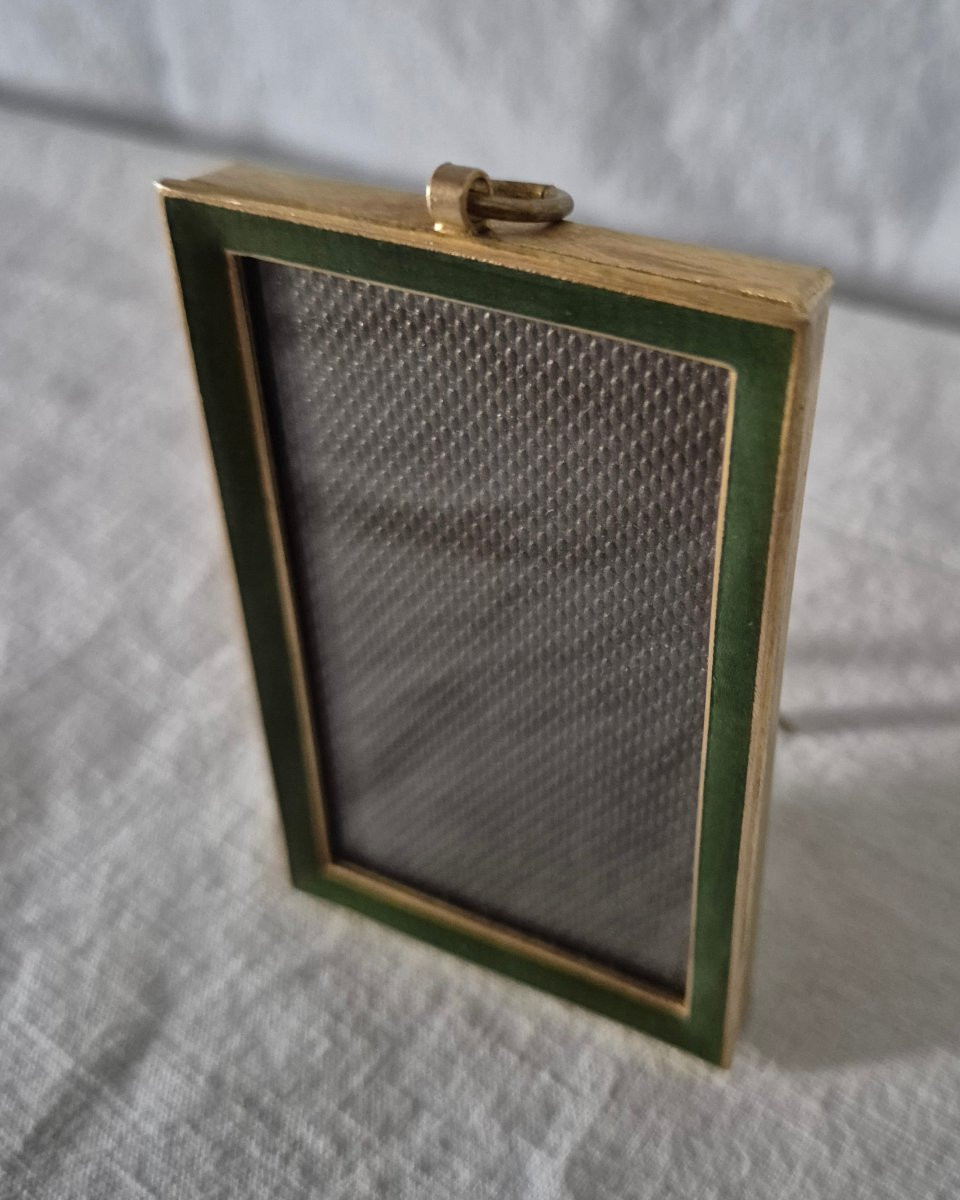 Small Rectangular Photo Frame In Green Enamel, Early 20th Century-photo-2