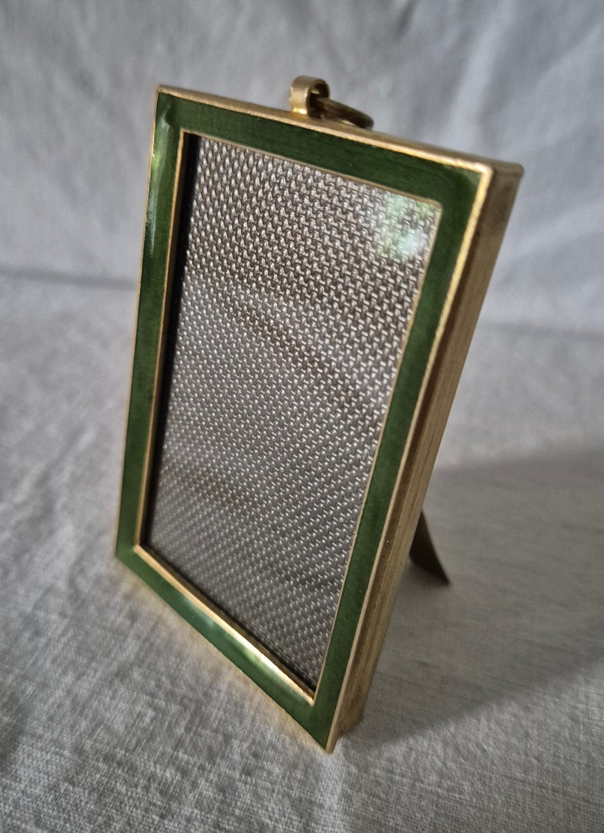 Small Rectangular Photo Frame In Green Enamel, Early 20th Century