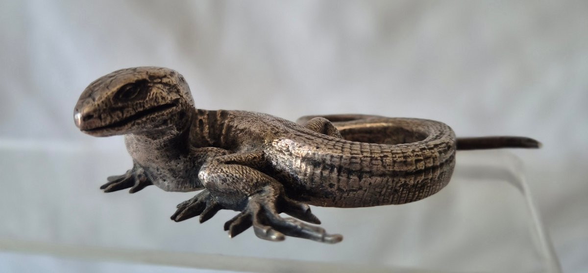 Presse papier lézard en bronze argenté -photo-2