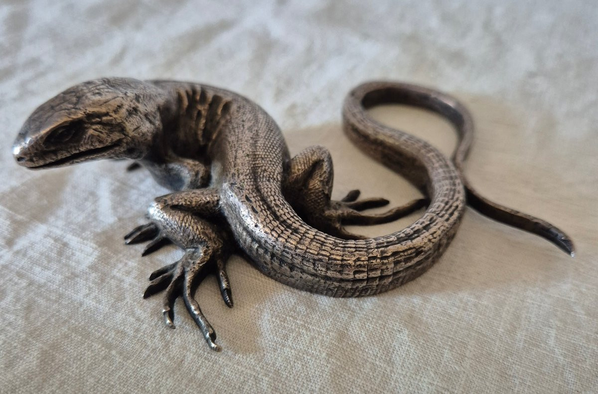 Presse papier lézard en bronze argenté -photo-4