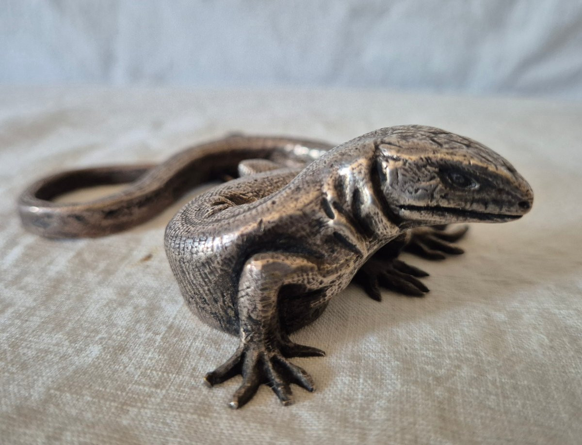 Presse papier lézard en bronze argenté -photo-7