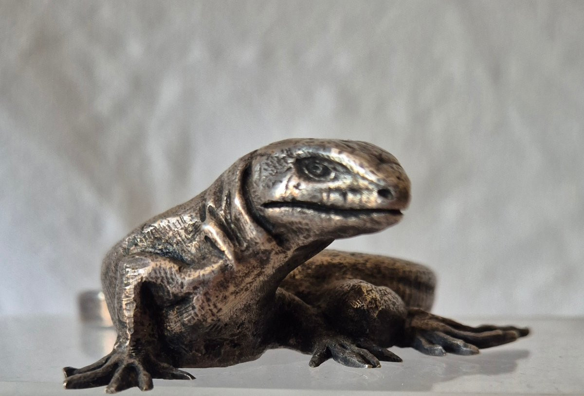 Presse papier lézard en bronze argenté -photo-8