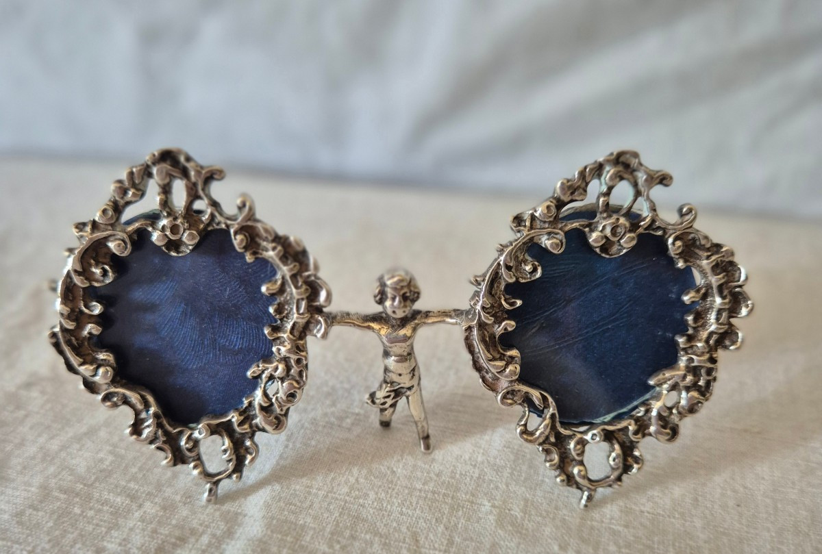 Baroque Heart-shaped Diptych Photo Frame In Sterling Silver