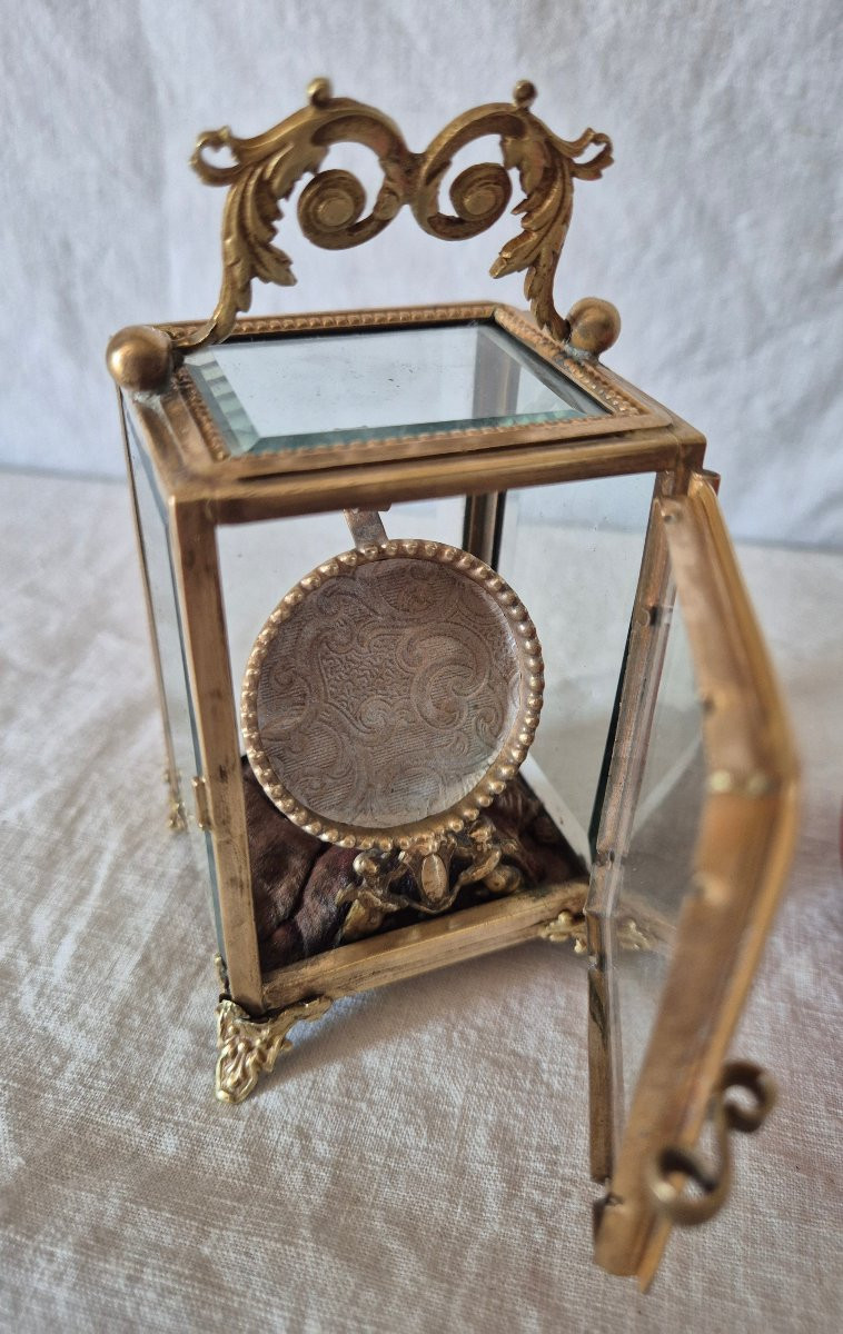 Watch Box In Gilt Bronze And Chamfered Glass From The 19th Century-photo-5