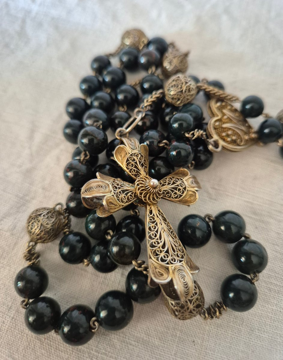 Rosary In Silver Vermeil And Heliotrope Beads, 19th Century-photo-4