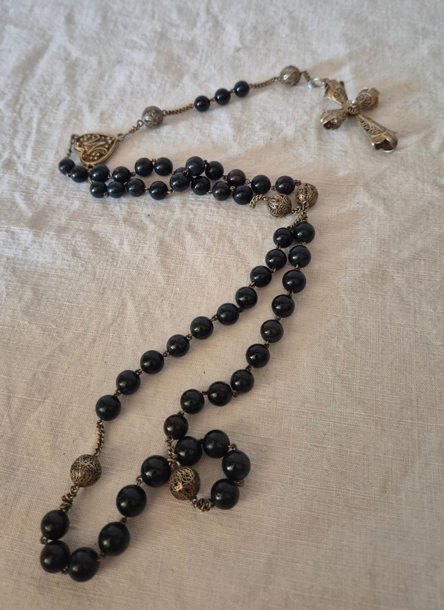 Rosary In Silver Vermeil And Heliotrope Beads, 19th Century-photo-8
