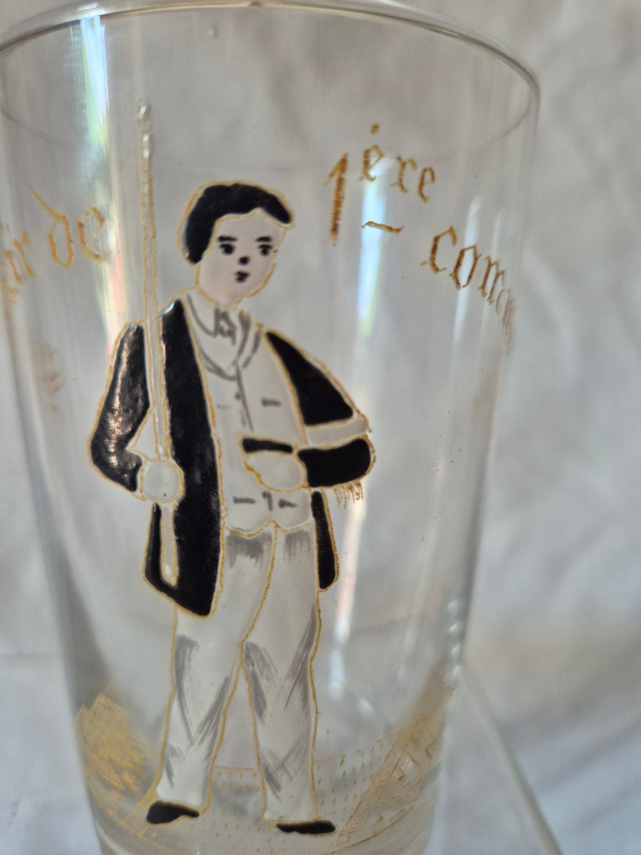 First Communion Glass For Boys With Enamel Decoration, Circa 1900-photo-3