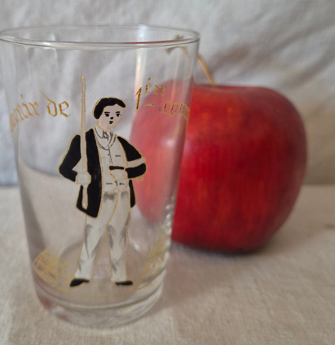 First Communion Glass For Boys With Enamel Decoration, Circa 1900-photo-4