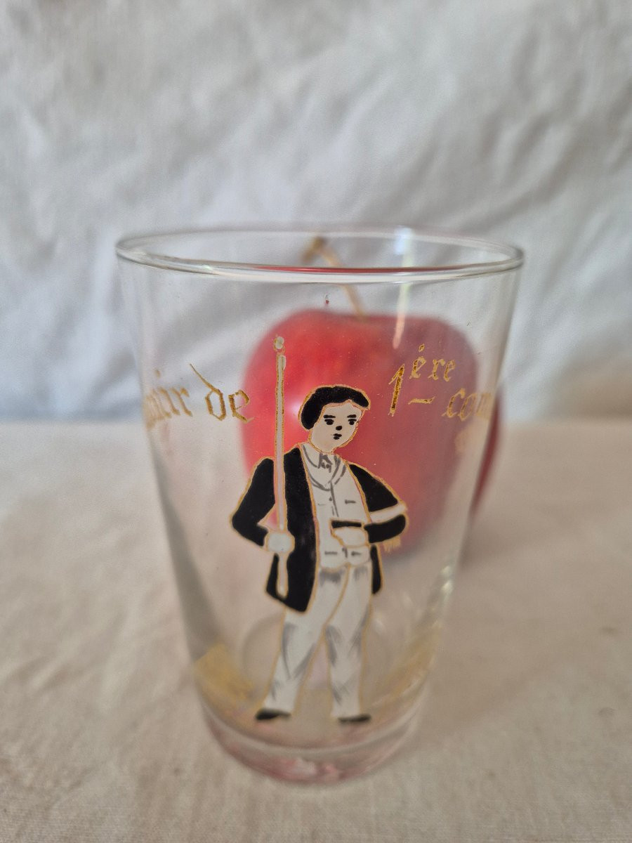 First Communion Glass For Boys With Enamel Decoration, Circa 1900-photo-5