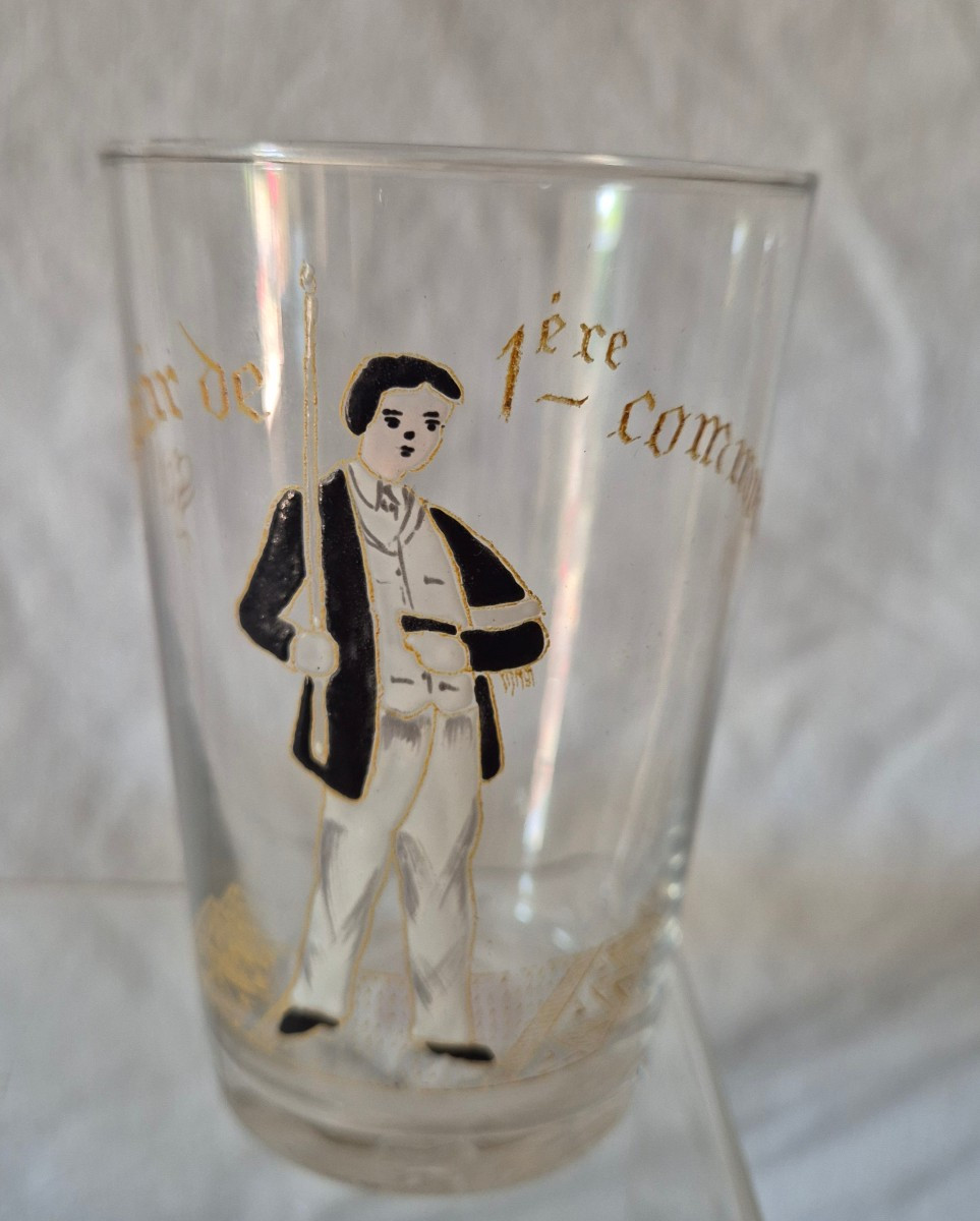 First Communion Glass For Boys With Enamel Decoration, Circa 1900
