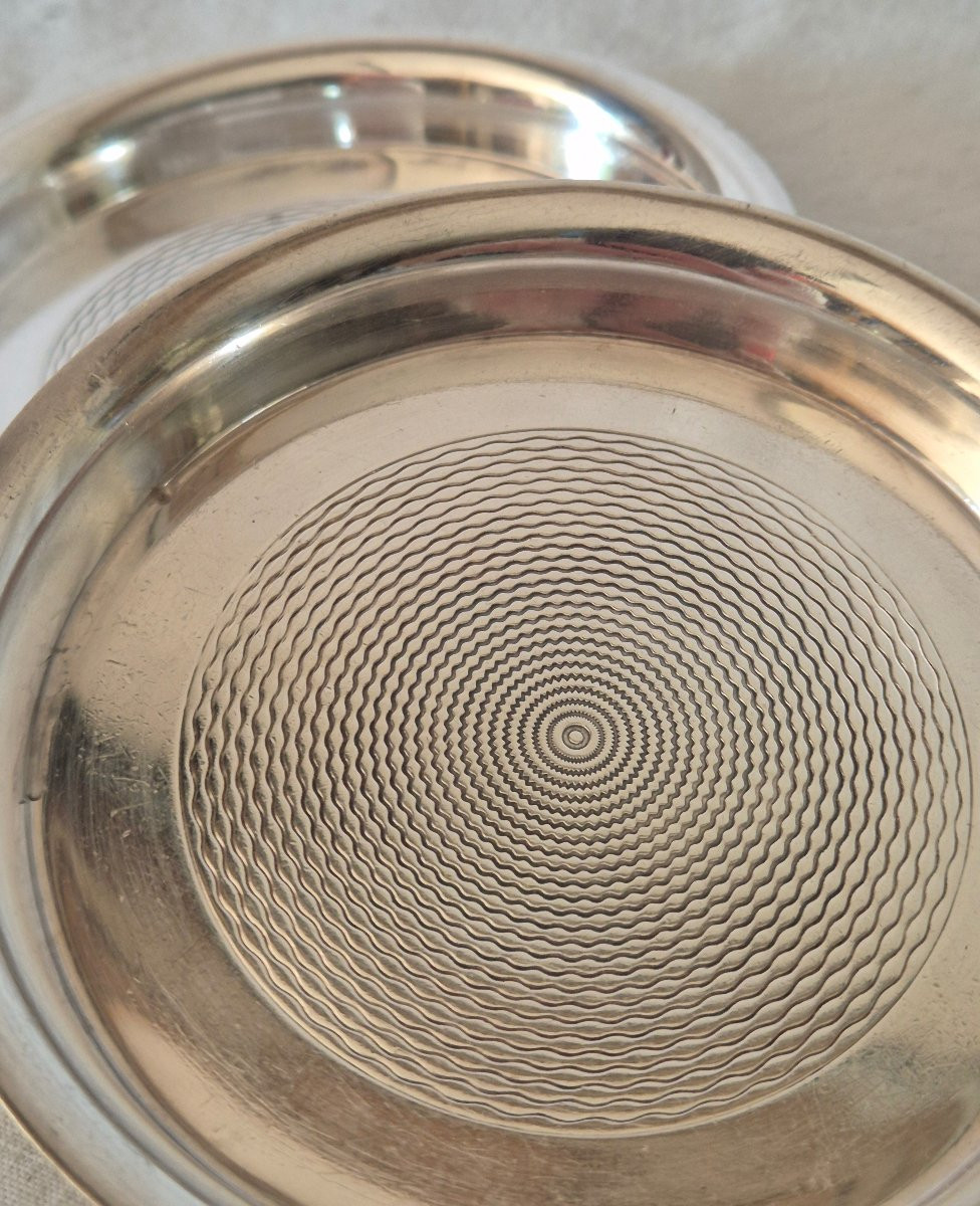 Pair Of Hermès Bottle Holders In Silver-plated Metal With Guilloché From The 1970s-photo-3