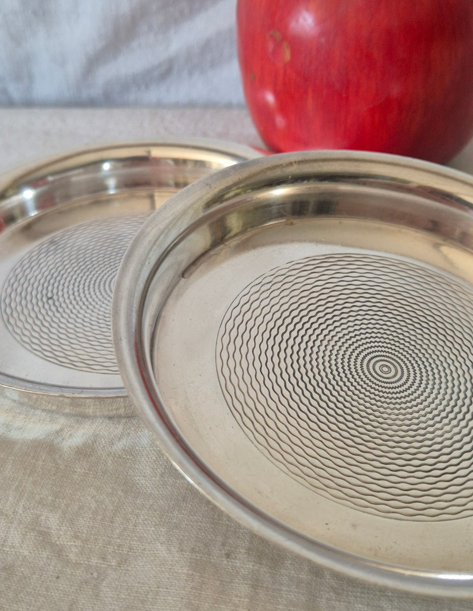 Pair Of Hermès Bottle Holders In Silver-plated Metal With Guilloché From The 1970s-photo-4