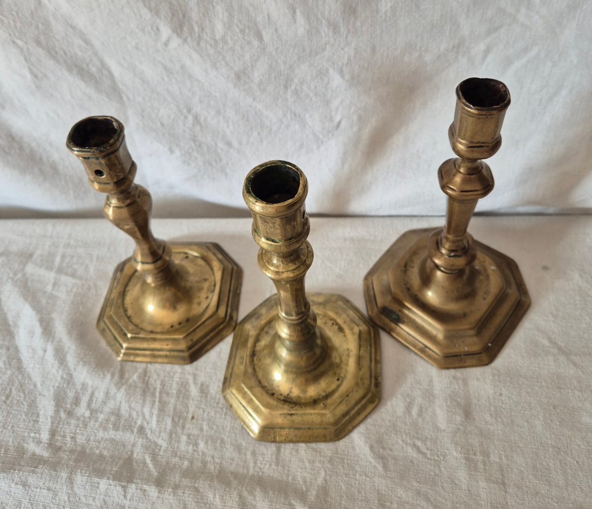 Set Of Three 18th Century Bronze Candlesticks-photo-2