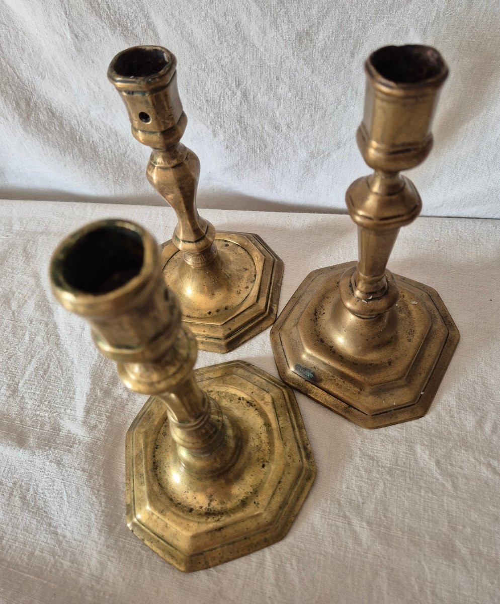 Set Of Three 18th Century Bronze Candlesticks-photo-3