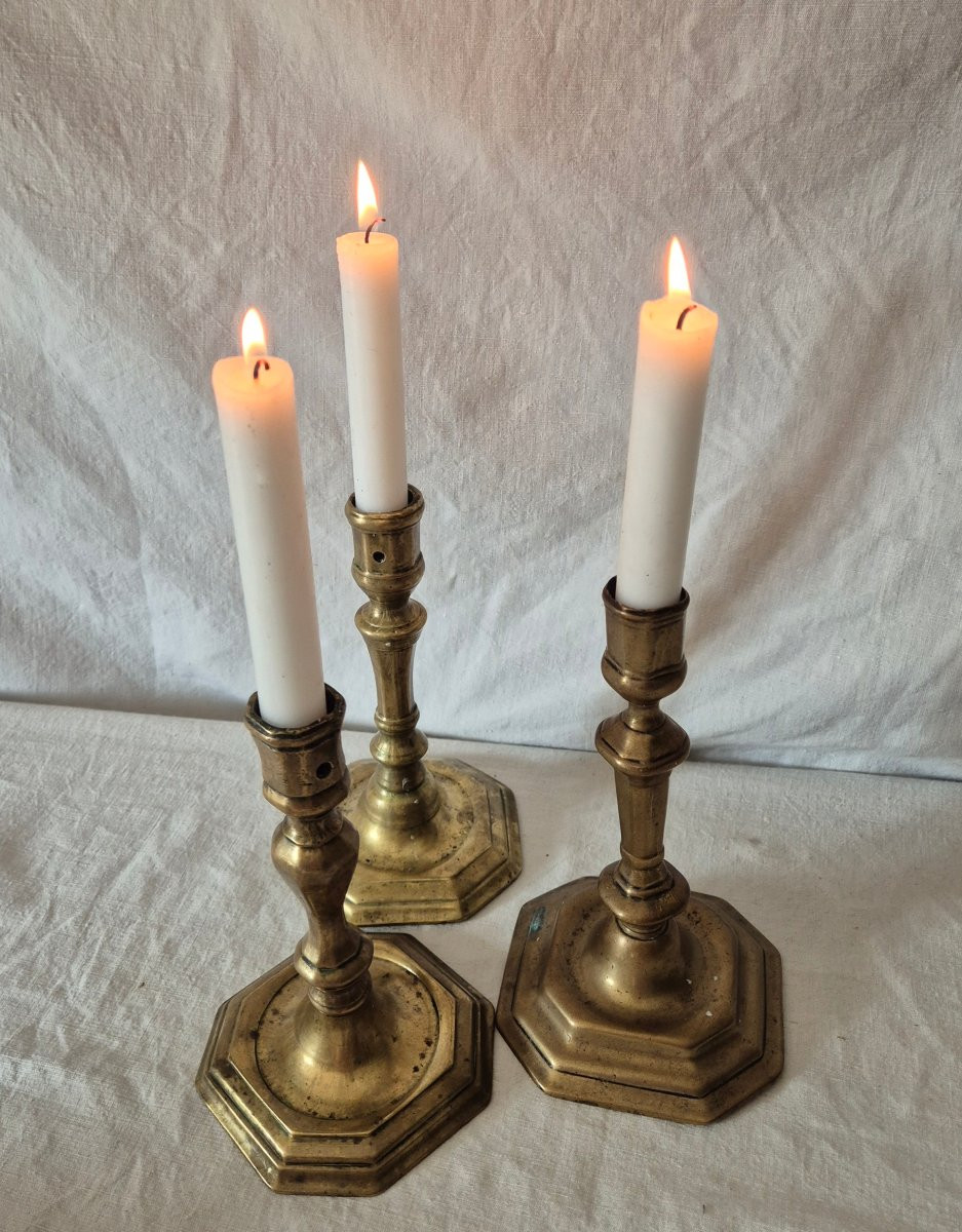 Set Of Three 18th Century Bronze Candlesticks-photo-6