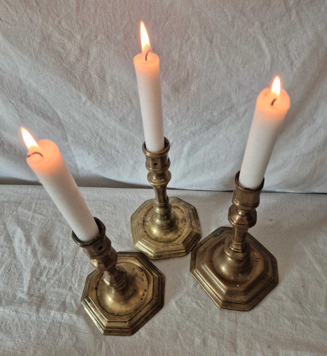 Set Of Three 18th Century Bronze Candlesticks-photo-8