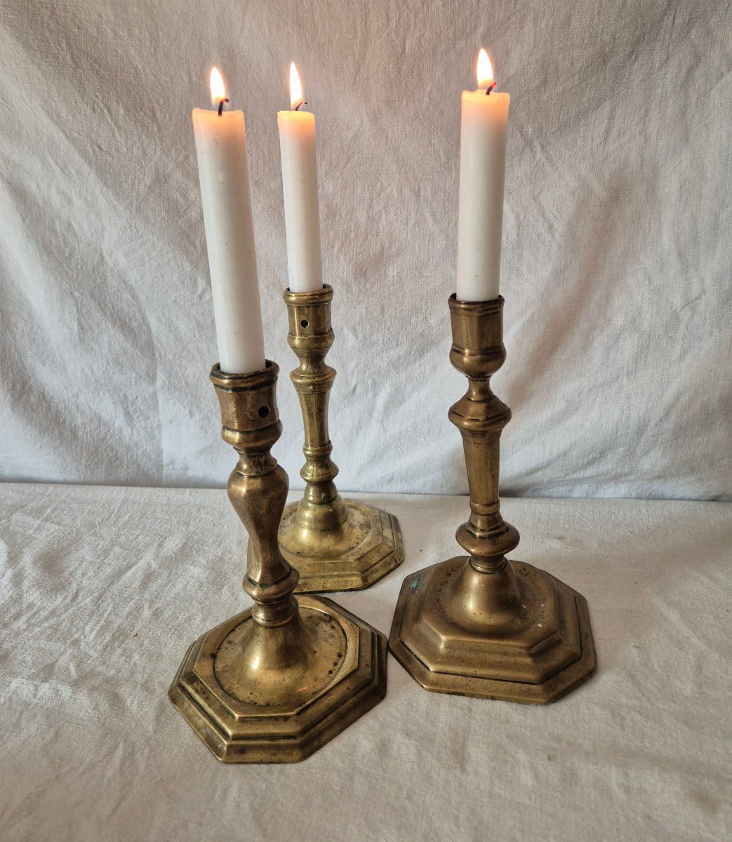 Set Of Three 18th Century Bronze Candlesticks