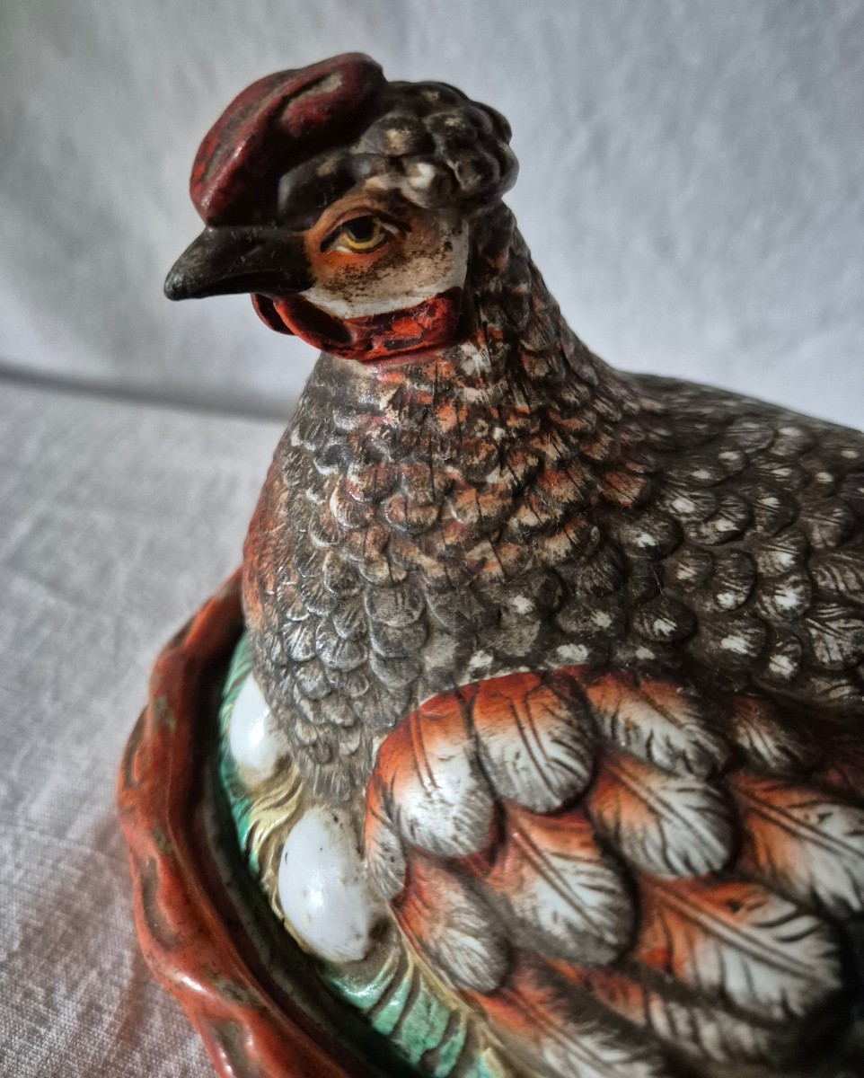 Earthenware Trompe l'Oeil Fire Tureen Depicting A Polychrome Hen
