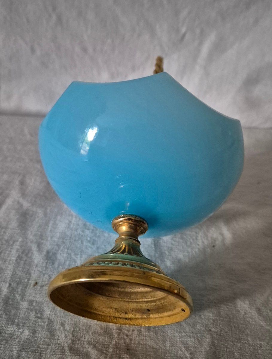 Baguier parapluie en opaline bleu ciel et bronze doré -photo-4