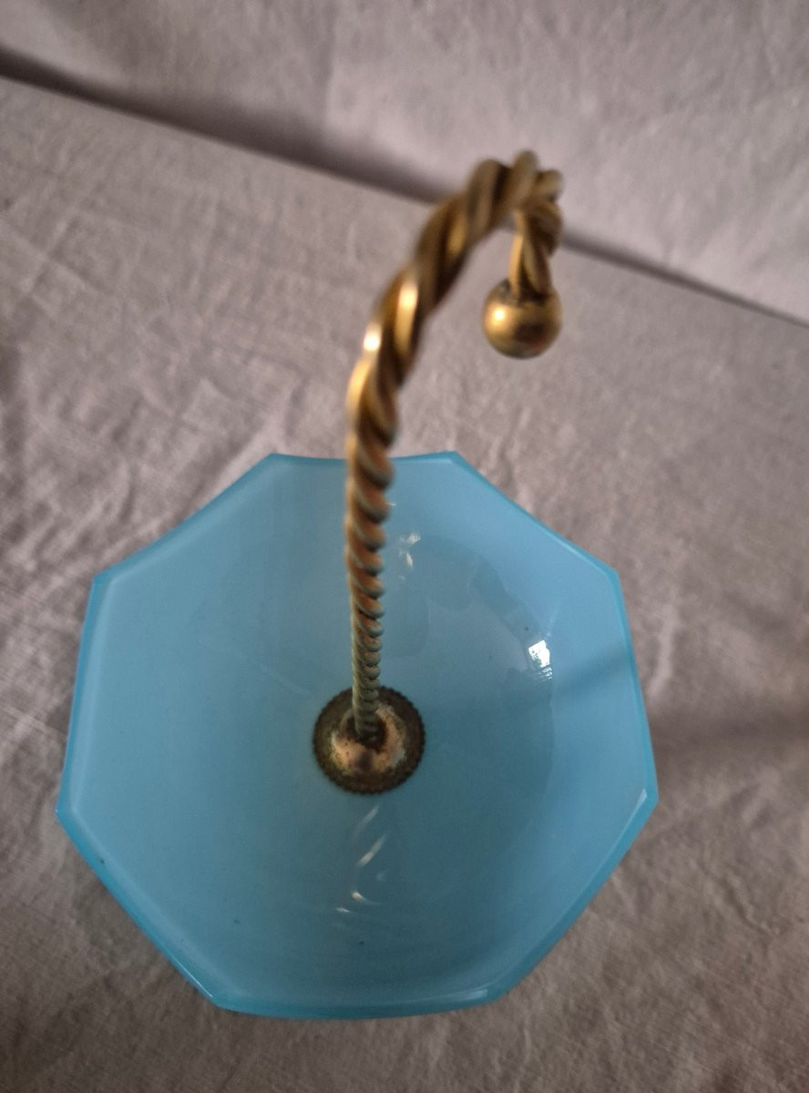 Baguier parapluie en opaline bleu ciel et bronze doré -photo-5